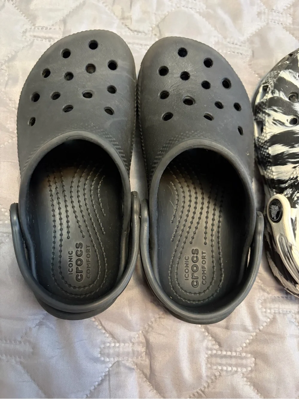 CROCS Kids Clogs — Solid Black & Black/White Marble